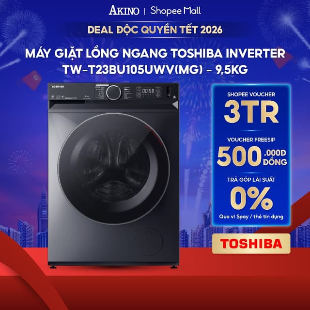 Máy giặt Lồng Ngang Toshiba Inverter 9.5 kg TW-T23BU105UWV(MG) - Hàng Chính Hãng - Ảnh 4