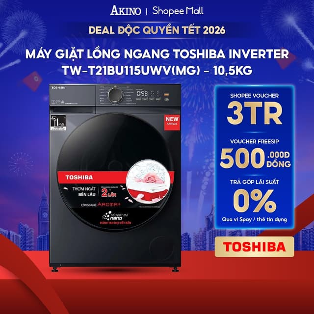 Máy giặt Lồng Ngang Toshiba Inverter 10.5 kg TW-T21BU115UWV(MG) - Hàng Chính Hãng - Ảnh 7