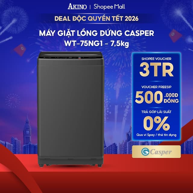 Máy giặt Lồng Đứng Casper 7.5 kg WT-75NG1 - Hàng Chính Hãng - Ảnh 8