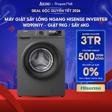 So sánh giá Máy giặt Lồng Ngang sấy Hisense Inverter giặt 9 kg - sấy 6 kg WD90N1Y - Hàng Chính Hãng rẻ nhất?