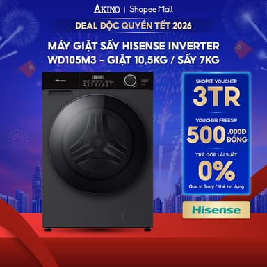 So sánh giá Máy giặt Lồng Ngang sấy Hisense Inverter giặt 10.5 kg - sấy 7 kg WD105M3 - Hàng Chính Hãng rẻ nhất?
