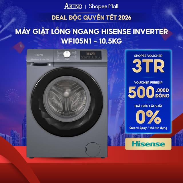 Máy giặt Lồng Ngang Hisense Inverter 10.5 kg WF105N1 - Hàng Chính Hãng - Ảnh 11