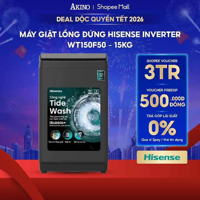 Máy giặt Lồng Đứng Hisense Inverter 15 kg WT150F50 - Hàng Chính Hãng - Ảnh 1