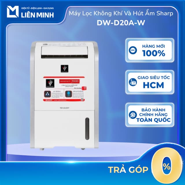 Máy Lọc Không Khí Và Hút Ẩm Sharp DW-D20A-W (50m²/20lít) 270W - Hút Ẩm 20L/Ngày, Phù Hợp Phòng ~50m², Sấy Khô Quần Áo - Ảnh 1