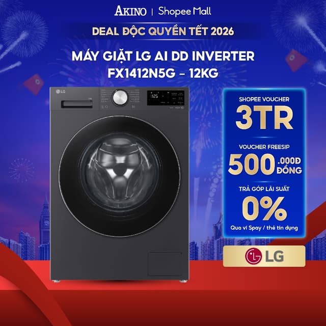 Máy giặt Lồng Ngang LG AI DD Inverter 12 kg FX1412N5G - Hàng Chính Hãng - Ảnh 2