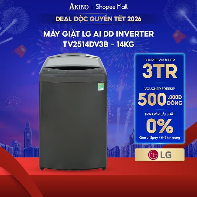 Máy giặt Lồng Đứng LG AI DD Inverter 14 kg TV2514DV3B - Hàng Chính Hãng - Ảnh 2