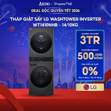 So sánh giá Tháp giặt sấy Lồng Ngang LG WashTower Inverter giặt 14 kg - sấy 10 kg WT1410NHB - Hàng Chính Hãng rẻ nhất?