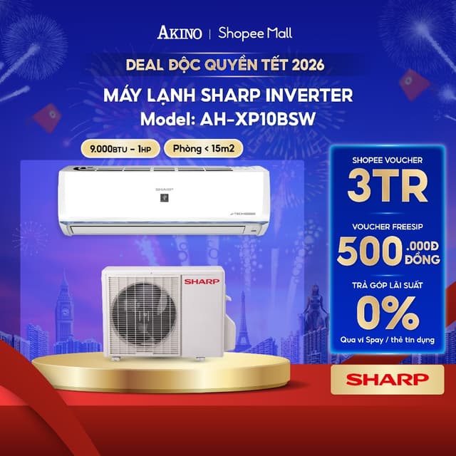 AH-XP10BSW I I Máy Lạnh Sharp INVERTER Tiết Kiệm Điện 9.000BTU/1.0 HP/1Ngựa - Model 2024 - Ảnh 3