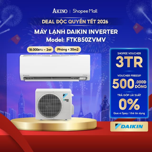 FTKB50ZVMV I Máy Lạnh Daikin Inverter Tiết Kiệm Điện 18.000BTU/2.0 HP/2Ngựa Model 2025 - Ảnh 12