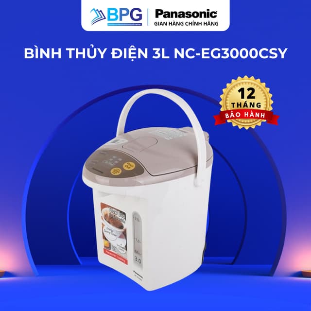 Bình Thủy Điện Panasonic NC-EG3000CSY 3 Lít – Tự Đun Làm Sạch Cặn – Dễ Vệ Sinh – Chính Hãng BH 12 Tháng - Ảnh 1