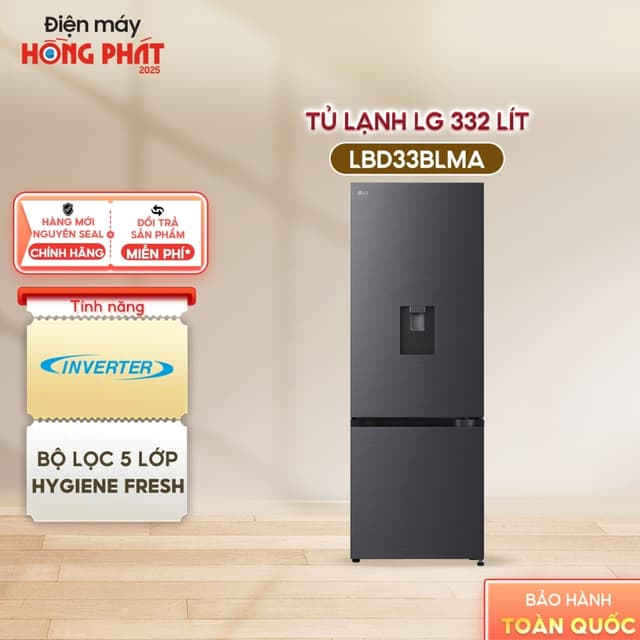 [Freeship HCM/Cần Thơ] - Tủ Lạnh LG Inverter 332 Lít LBD33BLMA - Ngăn Đá Dưới - Ngăn Đông Mềm - Ảnh 8