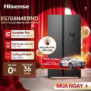 So sánh giá |Vận chuyển 0Đ| Tủ Lạnh Hisense Inverter 550 Lít Side By Side RS708N4EBND - Giao hàng toàn quốc rẻ nhất?