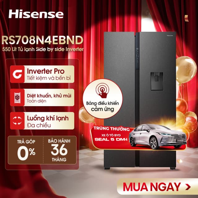 |Vận chuyển 0Đ| Tủ Lạnh Hisense Inverter 550 Lít Side By Side RS708N4EBND - Giao hàng toàn quốc - Ảnh 9