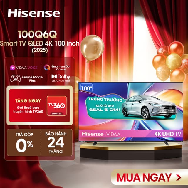 |Miễn phí vận chuyển| Smart Tivi Hisense 100 inch QLED 4K 100Q6Q, Bảo hành 2 năm - Ảnh 4