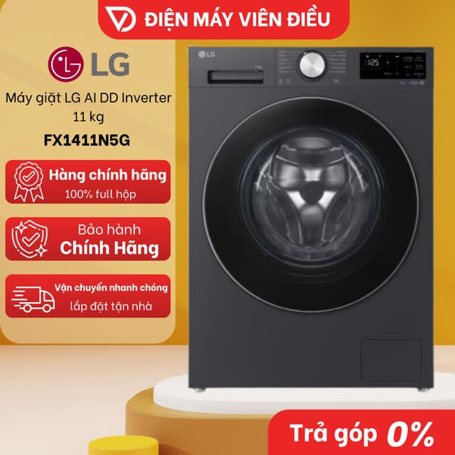FX1411N5G - Máy giặt LG AI DD Inverter 11 kg FX1411N5G Lồng ngang Giặt êm Tiết kiệm điện - Ảnh 7