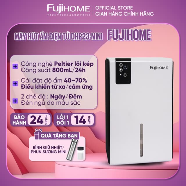 Máy hút ẩm mini điện tử 800mL/ngày Fujihome DHP23-MINI, điều khiển từ xa khử ẩm phòng ngủ, tủ quần áo túi xách, tủ giày - Ảnh 2