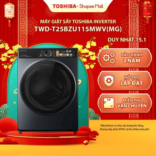 [Freeship + Lắp Đặt] Máy giặt sấy Toshiba Inverter giặt 10.5 kg - sấy 7 kg TWD-T25BZU115MWV(MG) - Hàng chính hãng - Ảnh 8