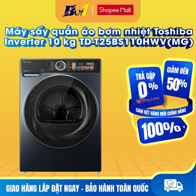 TD-T25BS110HWV(MG) - Máy sấy quần áo bơm nhiệt Toshiba Inverter 10 kg TD-T25BS110HWV(MG) - Hàng chính hãng - Ảnh 7
