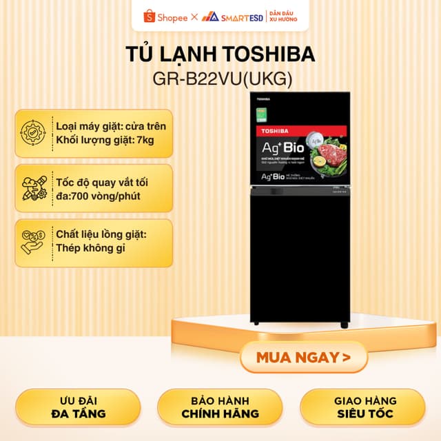 [Shopee - Giao lắp 0đ HCM-HN] Tủ lạnh Toshiba Inverter 180 lít GR-B22VU(UKG) | Tiết kiệm điện năng - Bảo Hành 24 Tháng - Ảnh 2