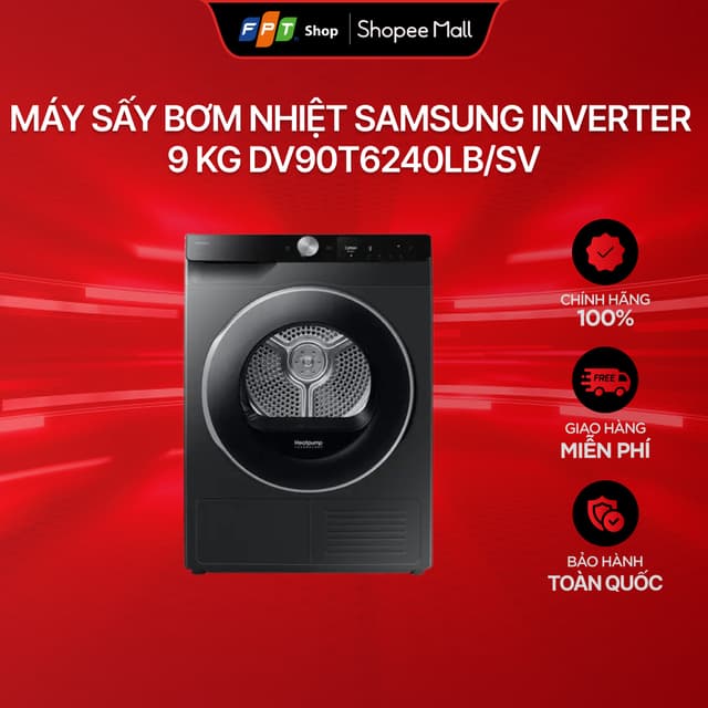 [Chỉ GH tận nơi] Máy sấy bơm nhiệt Samsung Inverter 9 kg DV90T6240LB/SV - Ảnh 7