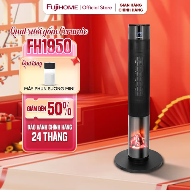 Máy sưởi gốm Nhập Khẩu không khô da điều khiển từ xa FUJIHOME FH1950, quạt sưởi ấm phòng tiết kiệm điện an toàn - Ảnh 8