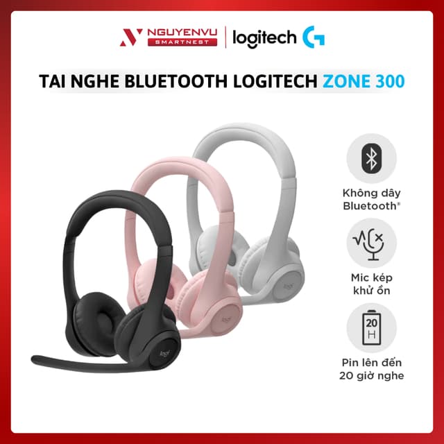 Tai nghe Bluetooth Logitech Zone 300 – Micro khử ồn, Hỗ trợ Windows & Mac - Hàng chính hãng - Bảo hành 12 tháng - Ảnh 1