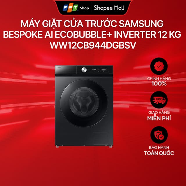 [Chỉ GH tận nơi Máy giặt cửa trước Samsung BeSpoke AI Ecobubble+ Inverter 12 kg WW12CB944DGBSV - Ảnh 9