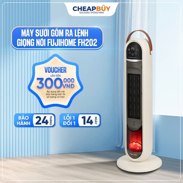 Máy sưởi gốm điều khiển bằng giọng nói Fujihome FH202, quạt sưởi ấm lọc không khí Ion, điều khiển từ xa tự ngắt - Ảnh 1