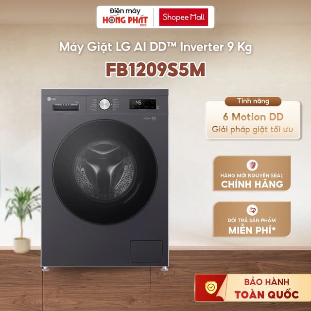 Máy Giặt LG Inverter 9 Kg FB1209S5M - Máy Giặt Lồng Ngang Màu Đen [GIAO TOÀN QUỐC] - Ảnh 3