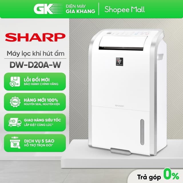 Máy Lọc Không Khí Và Hút Ẩm Sharp DW-D20A-W (50m²/20lít) 270W - Hút Ẩm 20L/Ngày, Phù Hợp Phòng ~50m², Sấy Khô Quần Áo - Ảnh 2