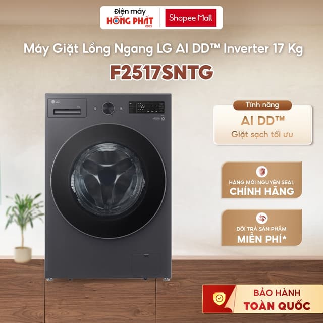 [GIAO TOÀN QUỐC] Máy Giặt Lồng Ngang LG AI DD™ Inverter 17 Kg F2517SNTG Màu Đen - Ảnh 12
