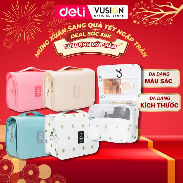 Túi đựng mỹ phẩm du lịch size to có móc treo Deli, túi đựng đồ cá nhân đồ trang điểm đa năng chống thấm nước - Ảnh 7
