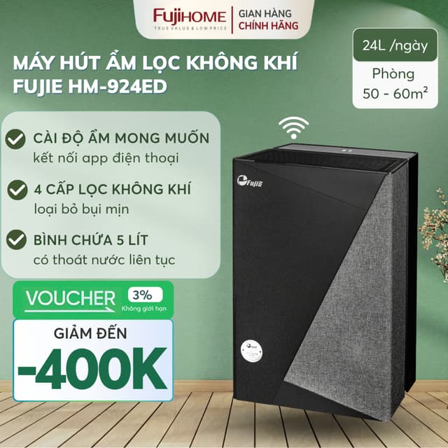 Máy hút ẩm 60m2 FUJIE HM-924ED 24 Lít lọc không khí kiểm soát ẩm mùa nồm cho gia đình dùng app mini - Ảnh 5