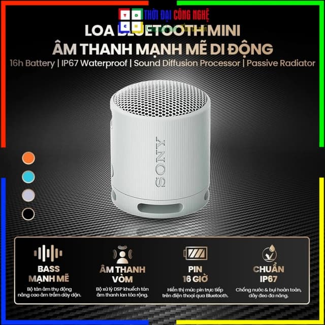 Loa Bluetooth Sony SRS-XB100 Chính Hãng DGW - Âm thanh mạnh mẽ, pin 16h, chống nước IP67, bảo hành 12 tháng - Ảnh 7