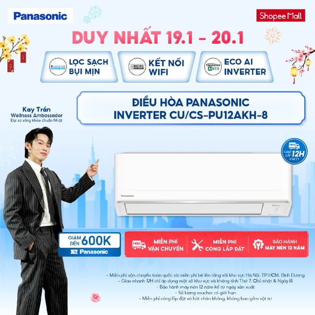 [NHẬP ELPN500Q GIẢM 15% TỐI ĐA 500K] Máy lạnh/ Điều hòa Panasonic Inverter CU/CS-PU12AKH-8- 1.5HP- 1 chiều- ECO AI - Ảnh 4