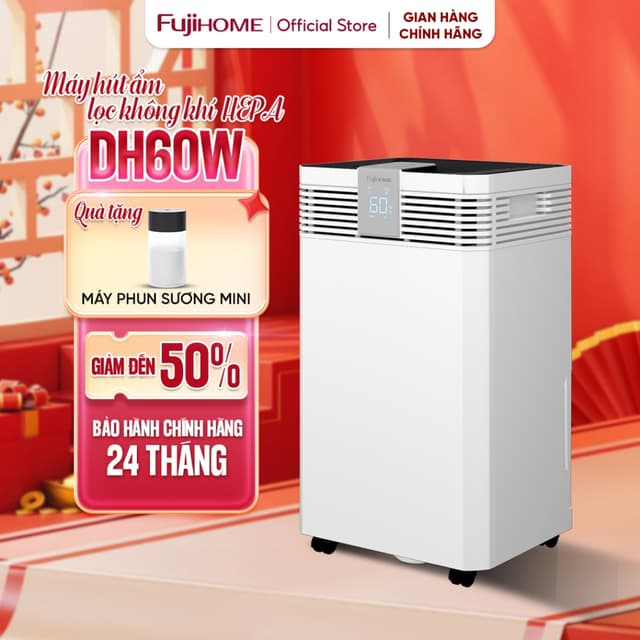 Máy hút ẩm công suất lớn 60L/ngày lọc không khí HEPA FUJIHOME DH60W phòng 40-100m2, kết nối Wifi điều khiển App - Ảnh 8
