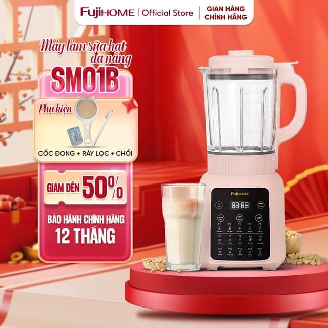 Máy làm sữa hạt cối thuỷ tinh 1,75L menu 9 chức năng Fujihome SM01B, Máy xay nấu cháo súp hầm, máy xay sinh tố đa năng - Ảnh 5