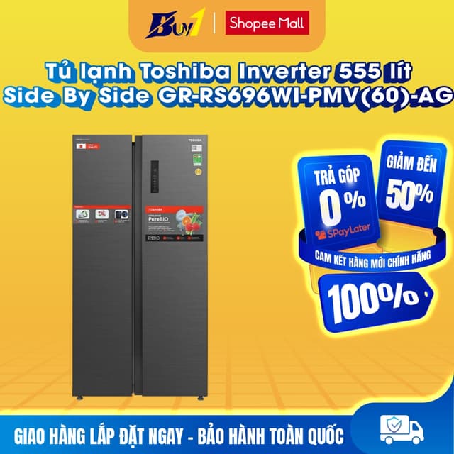 GR-RS696WI-PMV(60)-AG - Tủ lạnh Toshiba Inverter 555 lít Side By Side GR-RS696WI-PMV(60)-AG - Hàng chính hãng - Ảnh 4