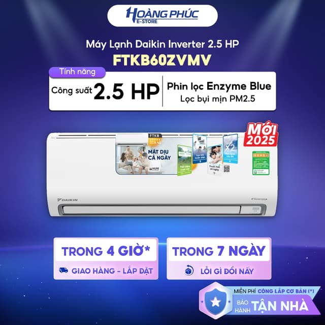 [Freeship HCM / CẦN THƠ] Máy Lạnh | Điều Hoà DAIKIN Inverter 2.5 HP FTKB60ZVMV series 2025 - Ảnh 1