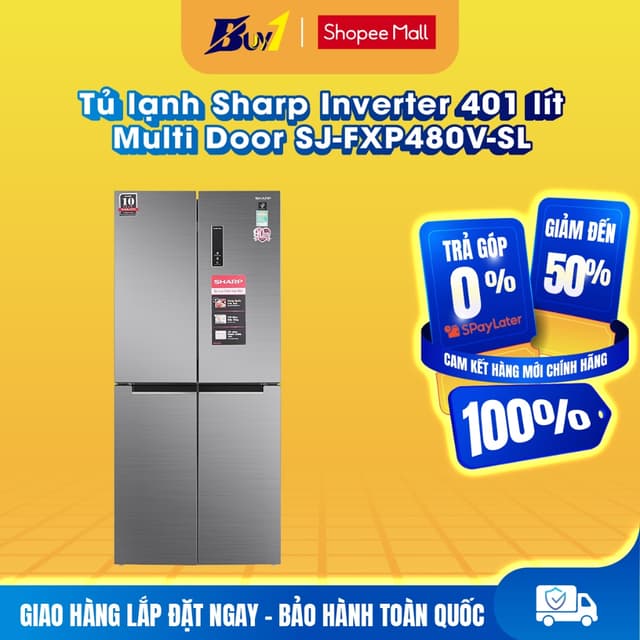 SJ-FXP480V-SL - Tủ lạnh Sharp Inverter 401 lít Multi Door SJ-FXP480V-SL - Hàng chính hãng - Ảnh 1
