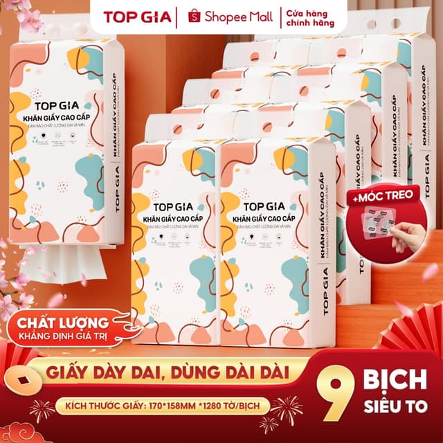 [9 BỊCH BẢN CAO CẤP] Khăn giấy rút Top Gia thùng 9, 6, 2 bịch treo tường tiện lợi siêu dai mềm mịn - Ảnh 6