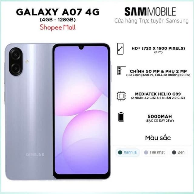 [ Kích Tháng 1 ] Điện thoại Samsung Galaxy A07 (4GB/128GB) Chính hãng - Ảnh 3