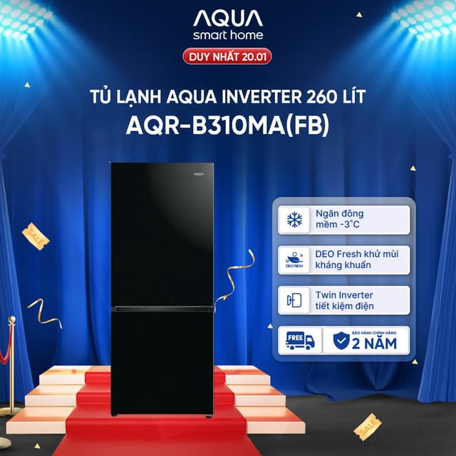Tủ lạnh ngăn đông dưới Aqua Inverter 260 lít AQR-B310MA(FB) - Freeship toàn quốc - Bảo hành 2 năm - Hỗ trợ đông kiểm - Ảnh 2