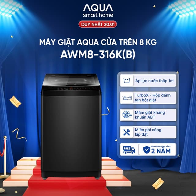 [SẢN PHẨM MỚI] Máy giặt Aqua 8 kg AWM8-316K(B) - Freeship toàn quốc - Bảo hành 2 năm - Ảnh 8