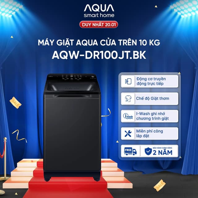 Máy giặt cửa trên Aqua Inverter 10 kg AQW-DR100JT.BK - Bảo hành 2 năm - Freeship toàn quốc - Ảnh 3
