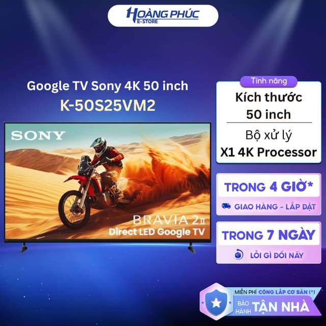 K-50S25VM2 - Google Tivi SONY 4K LED NỀN BRAVIA 2 II 50 inch K-50S25VM2 - Ảnh 1