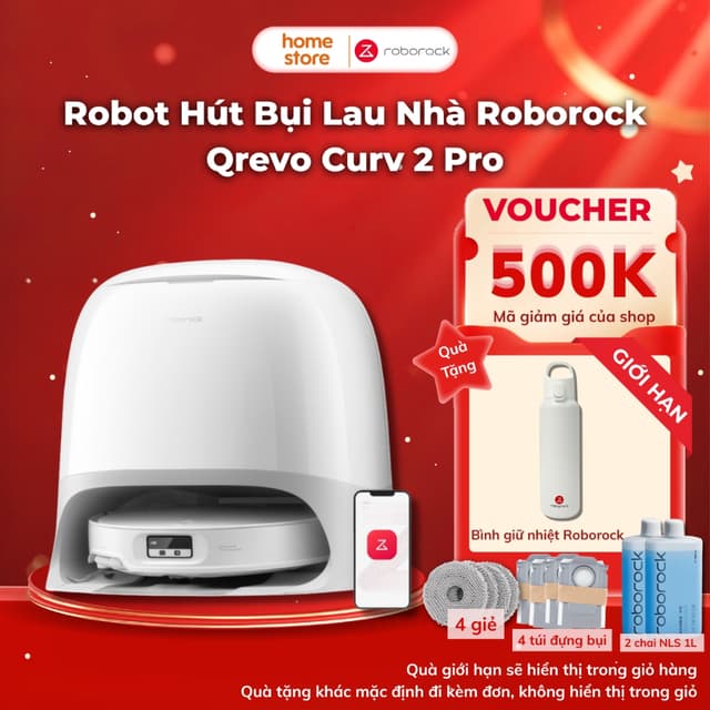 Robot Hút Bụi Lau Nhà Roborock Qrevo Curv 2 Pro Chính Hãng | Lau Nhà Nước Nóng Chính Hãng - Ảnh 1