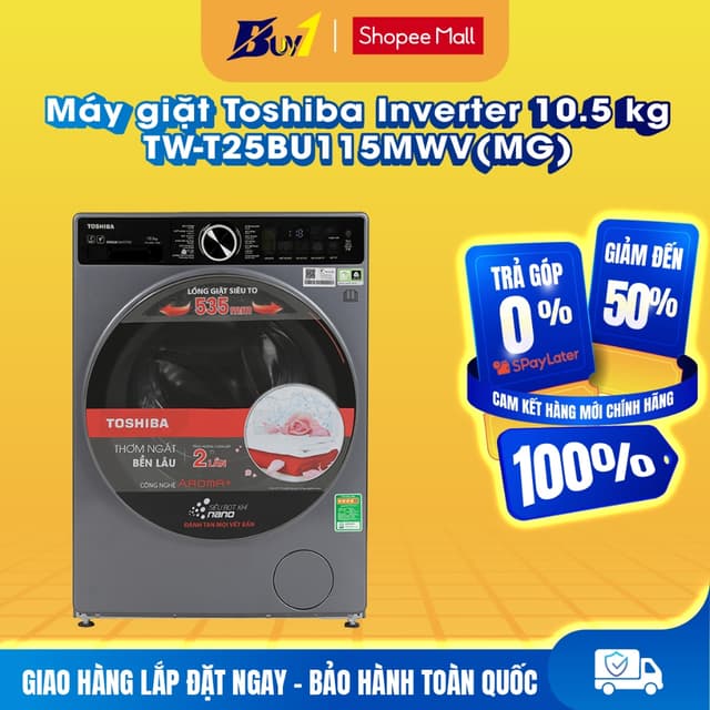 TW-T25BU115MWV(MG) - Máy giặt Toshiba Inverter 10.5 kg TW-T25BU115MWV(MG) - Hàng chính hãng - Ảnh 5