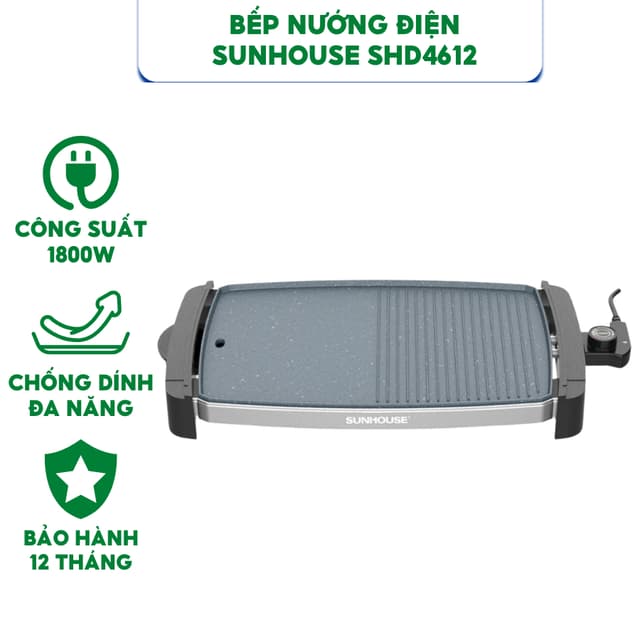Bếp Nướng Điện SUNHOUSE SHD4612 -  Công Suất 1800W, Mặt Bếp Chống Dính Cao Cấp , Bảo Hành 12 Tháng - Ảnh 6