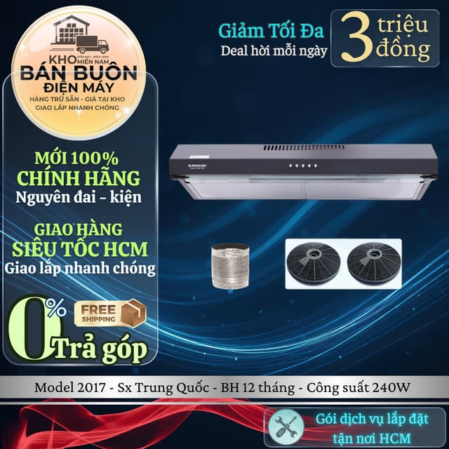SHB6118B Máy hút mùi Sunhouse ngang 70cm, âm tủ kính thẳng, công suất 240W, tiết kiệm điện SHB6118B - Ảnh 10